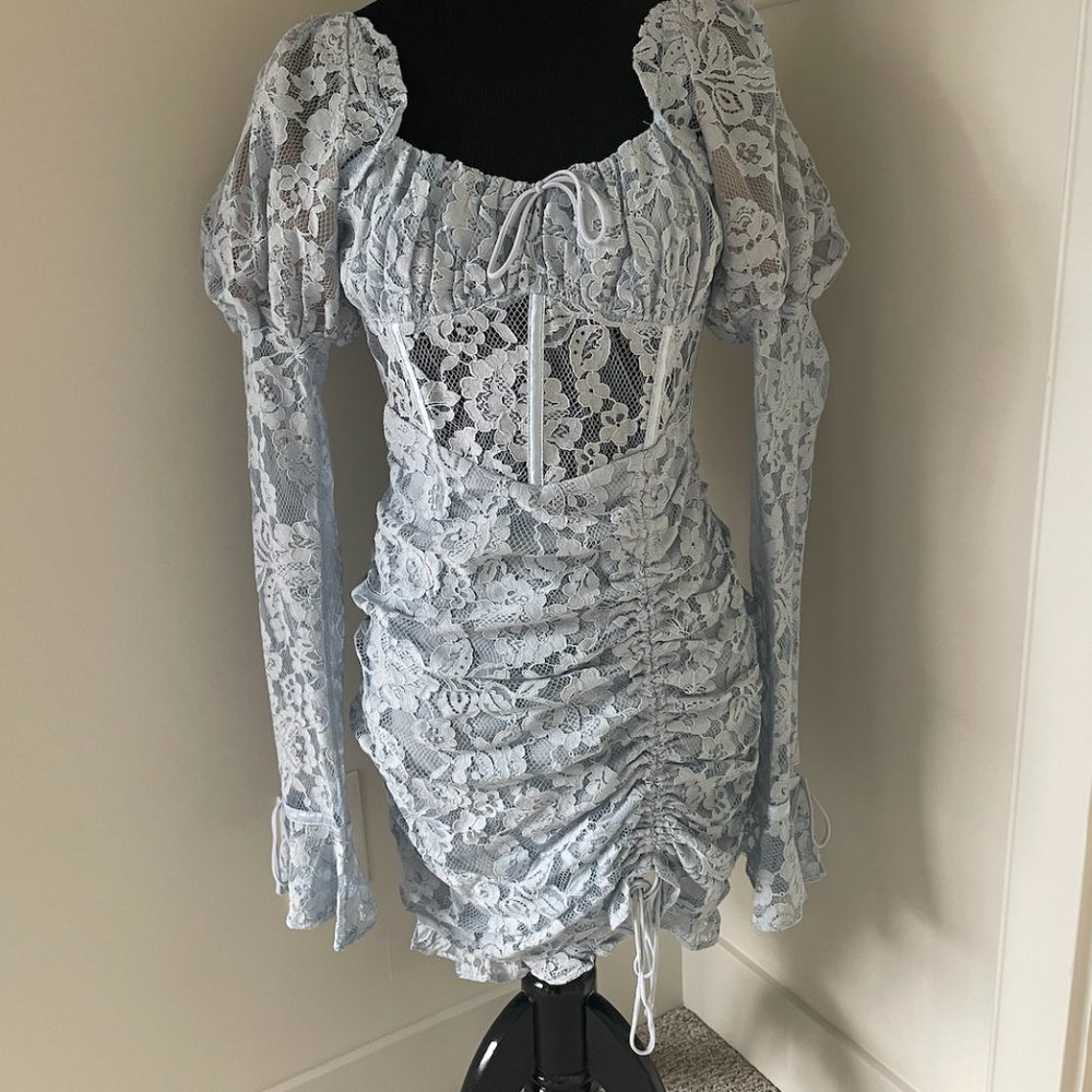 For Love And Lemons Victoria Blue Lace Mini Dress - Picture 6 of 6